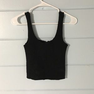 black smocked cropped tank top